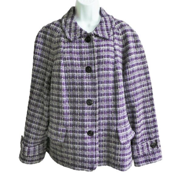 Pendleton Plus Purple Plaid Wool Tweed Blazer Jacket Pockets Collared Lined 16W - Picture 4 of 10